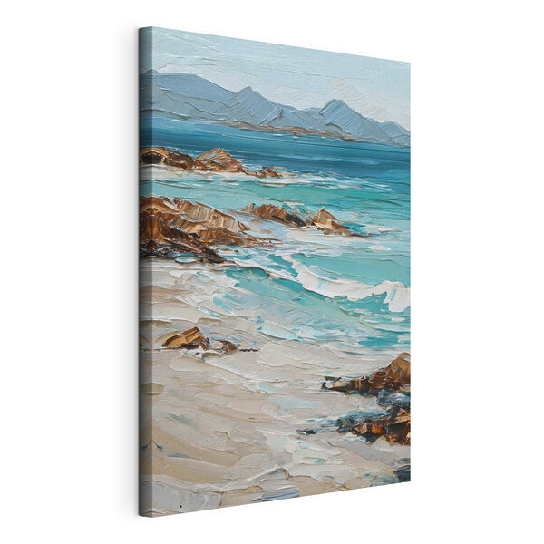 Tableaux Peinture représentant une plage avec des rochers et de l'eau (UGS : s48995) Tableaux Tableaux Peinture représentant une plage avec des rochers et de l'eau (UGS : s48995)