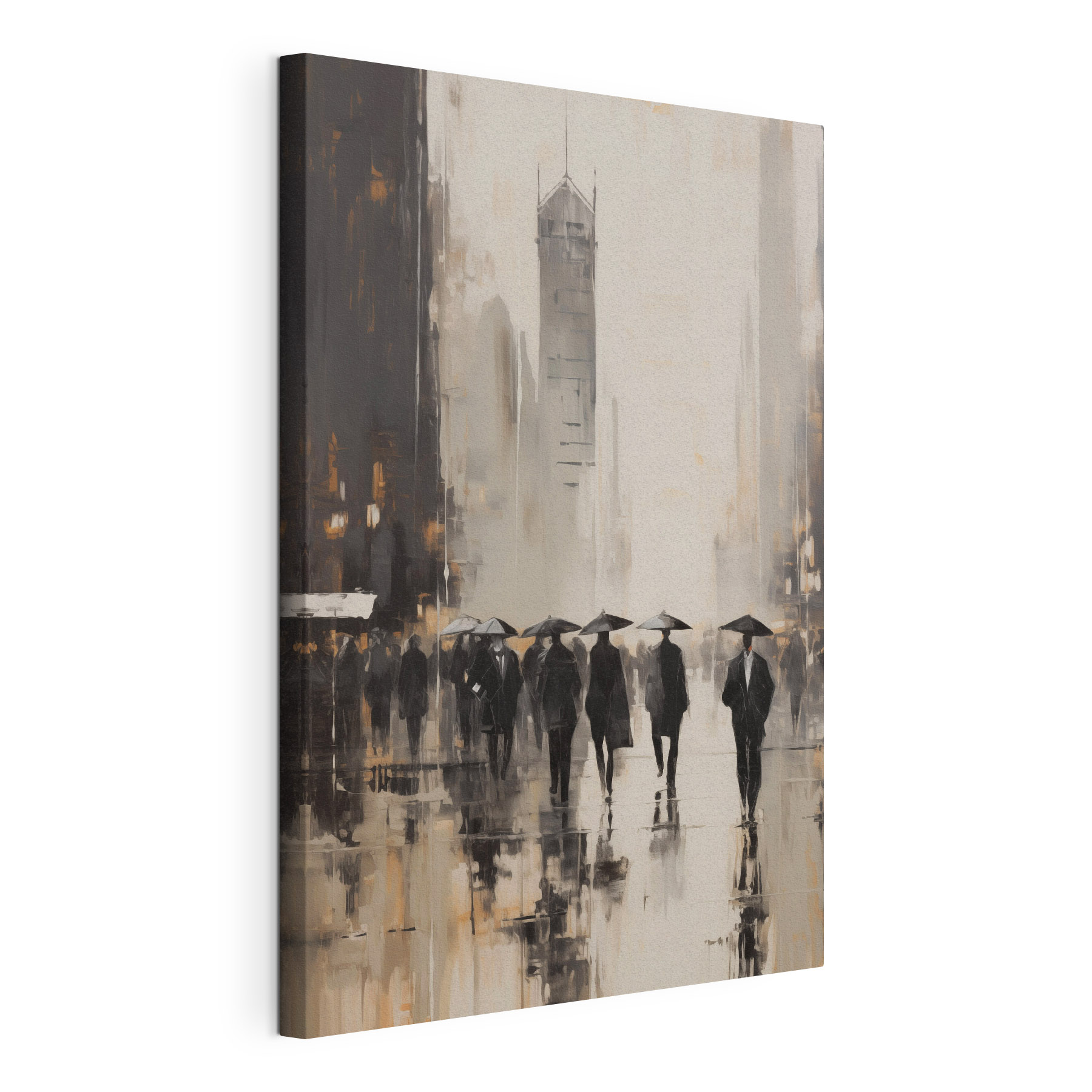 Group of people walking with umbrellas