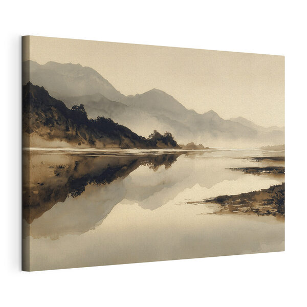 Tableaux Tableaux Aquarelle représentant un lac avec des montagnes en arrière-plan (UGS : s49185)