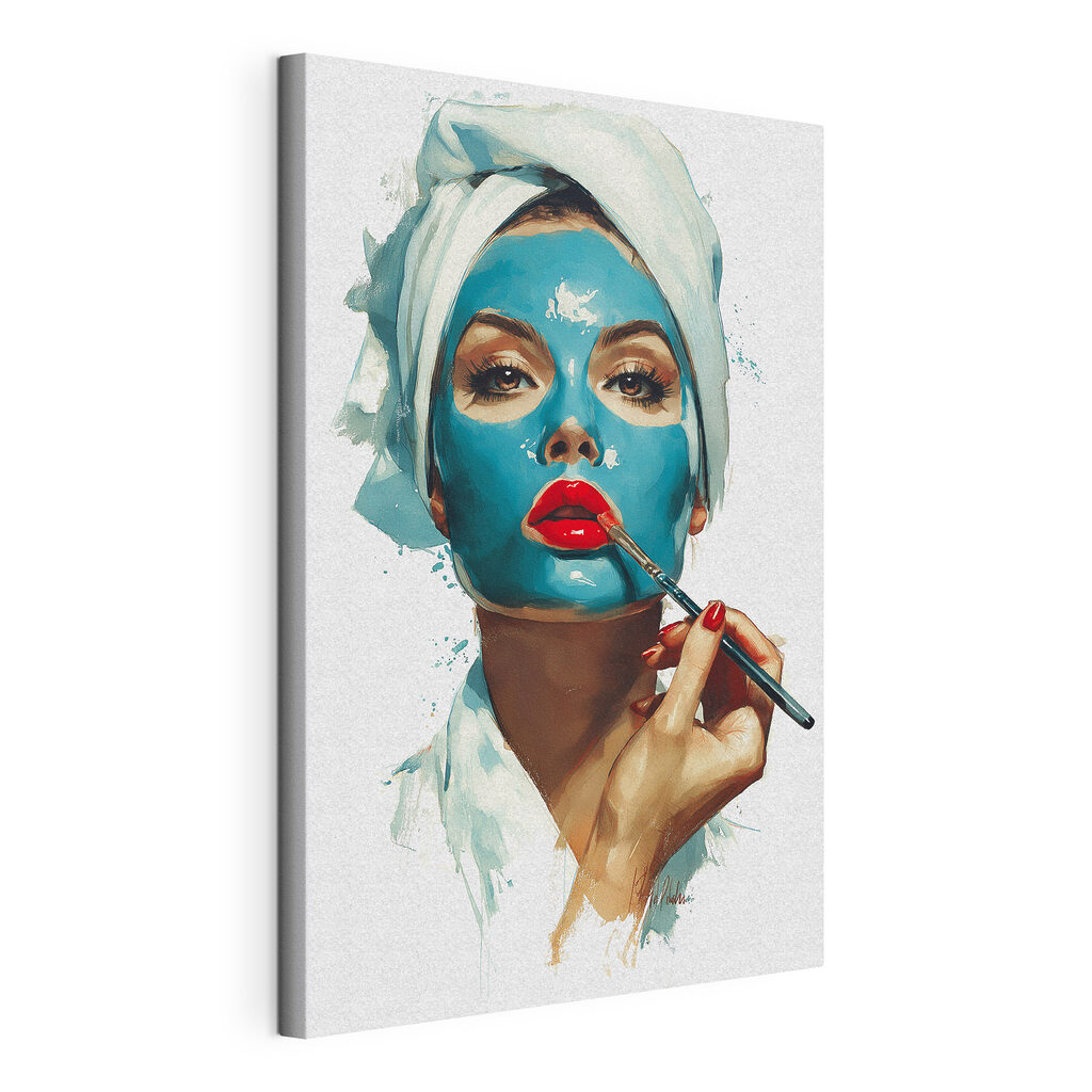 Woman with a blue mask on her face