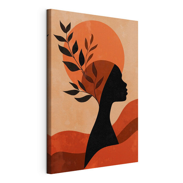 Tableaux Silhouette d'une femme avec des feuilles sur la tête (UGS : s49440) Tableaux Tableaux Silhouette d'une femme avec des feuilles sur la tête (UGS : s49440)