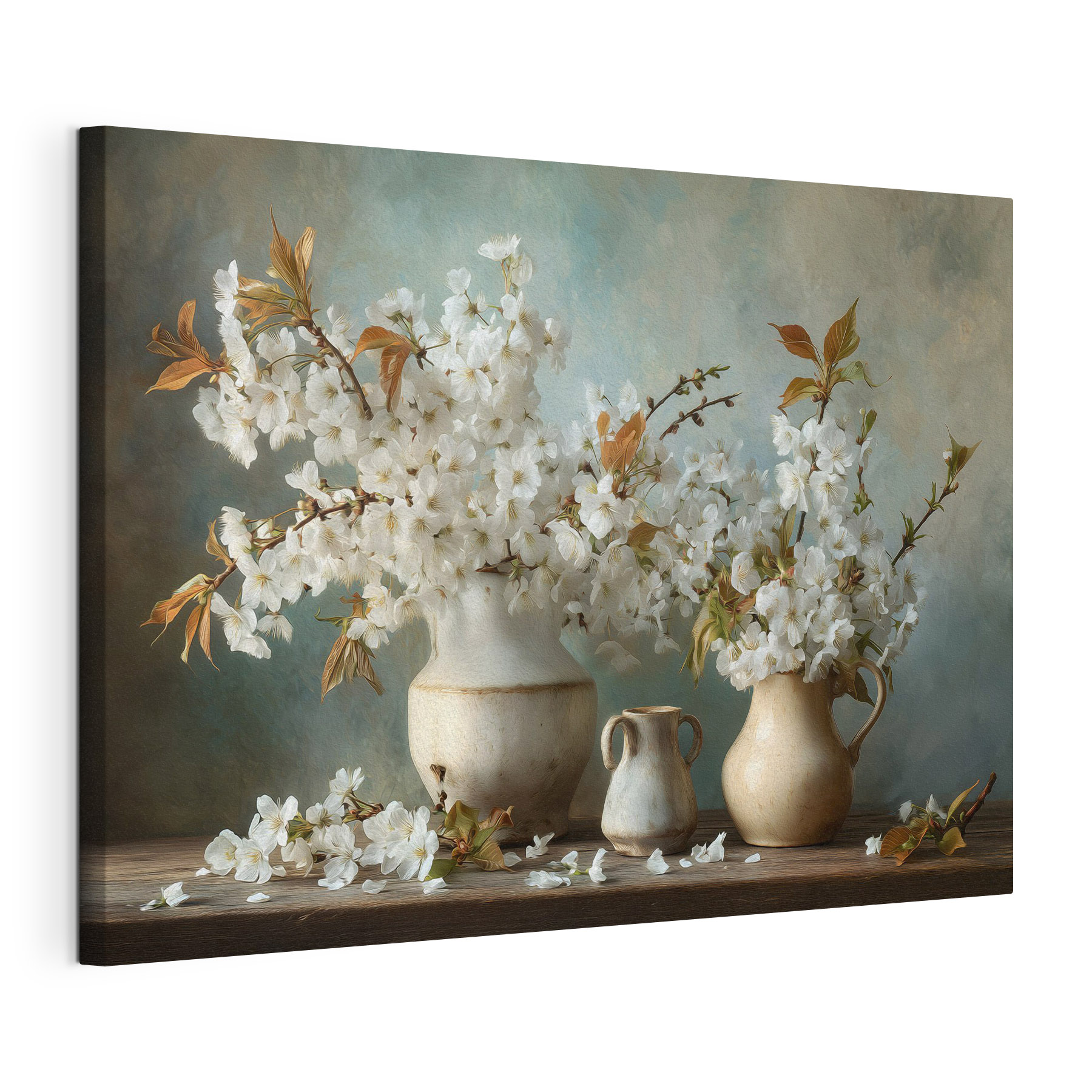 Group of white flowers in vases Group of white flowers in vases