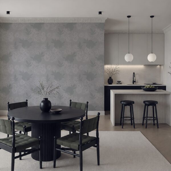 Motif floral gris et blanc