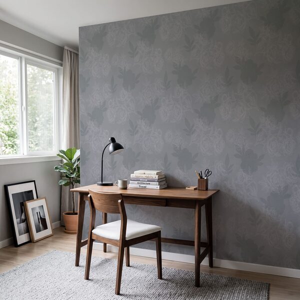 Motif floral gris et blanc