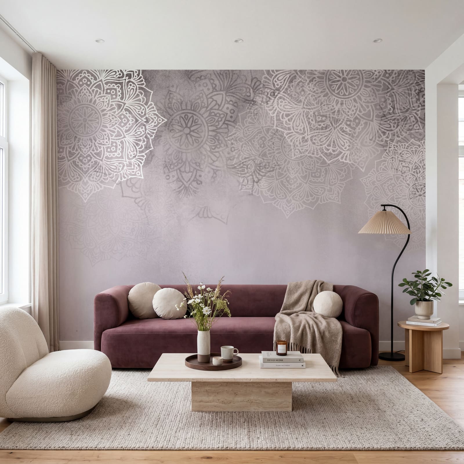 Fond blanc et rose avec des mandalas blancs Fond blanc et rose avec des mandalas blancs
