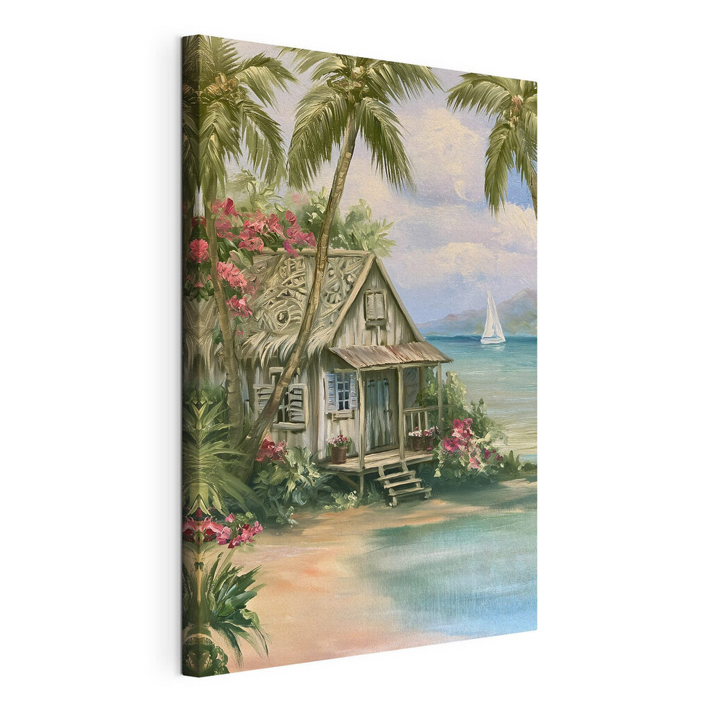 Painting of a house on a beach