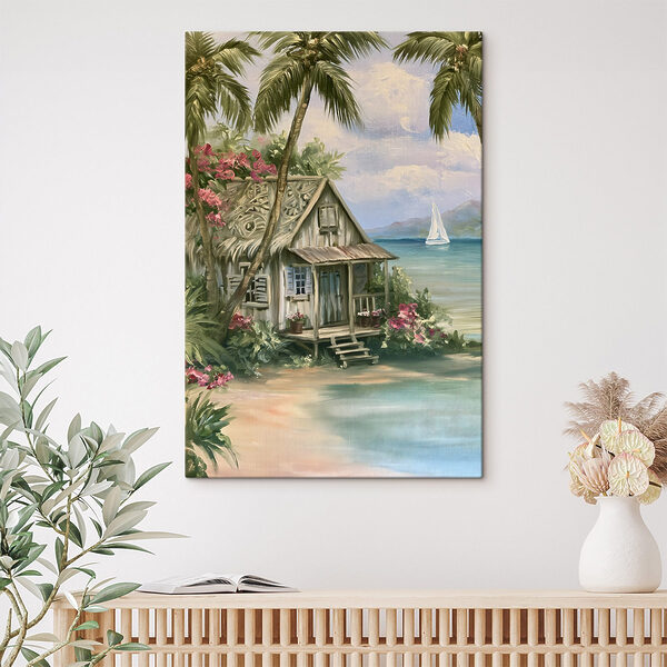 Painting of a house on a beach