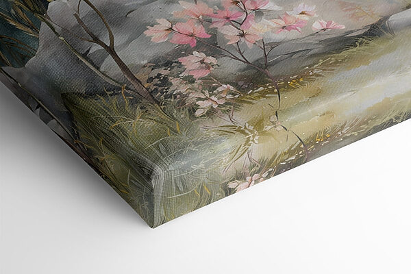 Painting of a mountain with trees and flowers Painting of a mountain with trees and flowers