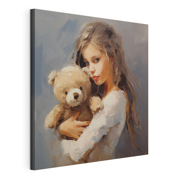 Une petite fille tenant un ours en peluche Tableaux Une petite fille tenant un ours en peluche