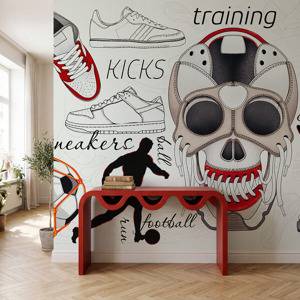 Crâne avec une balle et des chaussures