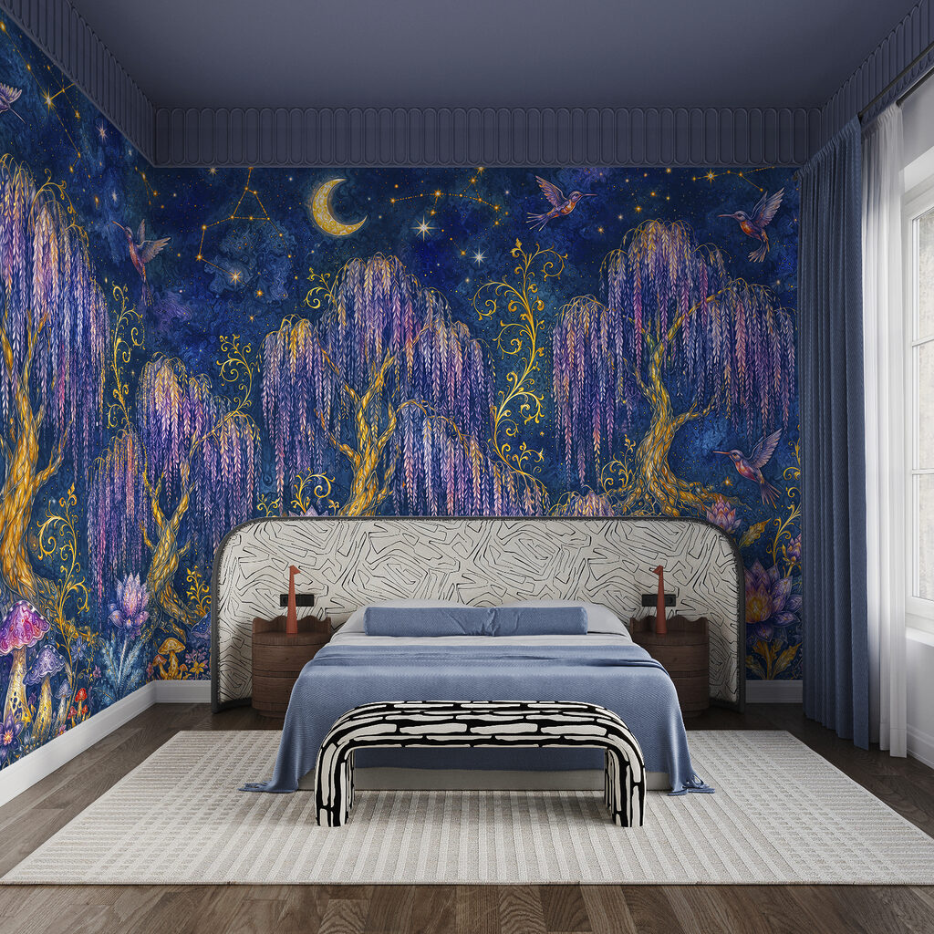 Tableau représentant une forêt avec des oiseaux et des fleurs Tableau représentant une forêt avec des oiseaux et des fleurs