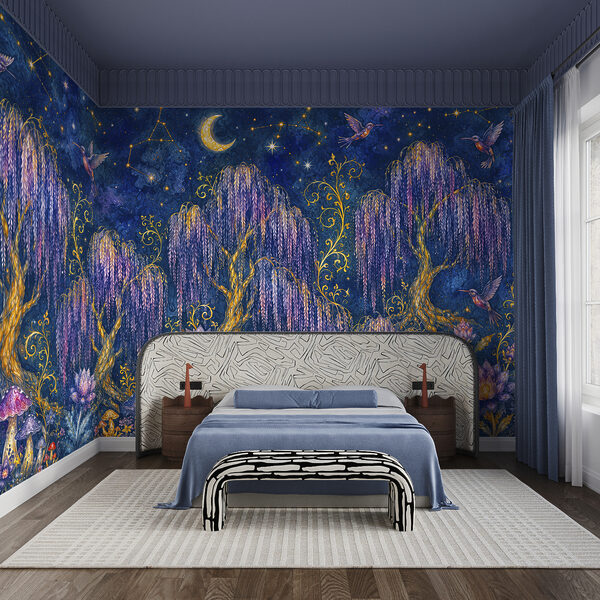 Tableau représentant une forêt avec des oiseaux et des fleurs Tableau représentant une forêt avec des oiseaux et des fleurs