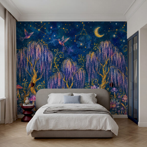 Tableau représentant une forêt avec des oiseaux et des fleurs Tableau représentant une forêt avec des oiseaux et des fleurs