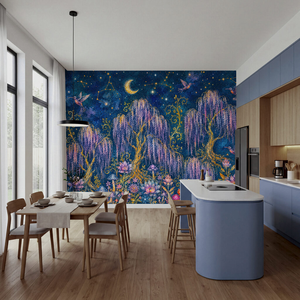 Tableau représentant une forêt avec des oiseaux et des fleurs Tableau représentant une forêt avec des oiseaux et des fleurs