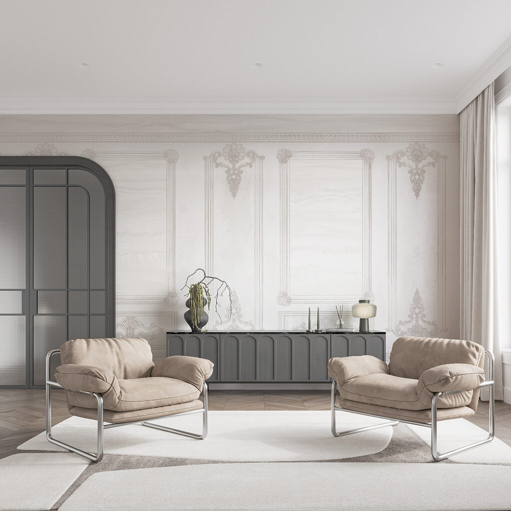 Mur blanc orné de motifs décoratifs Mur blanc orné de motifs décoratifs