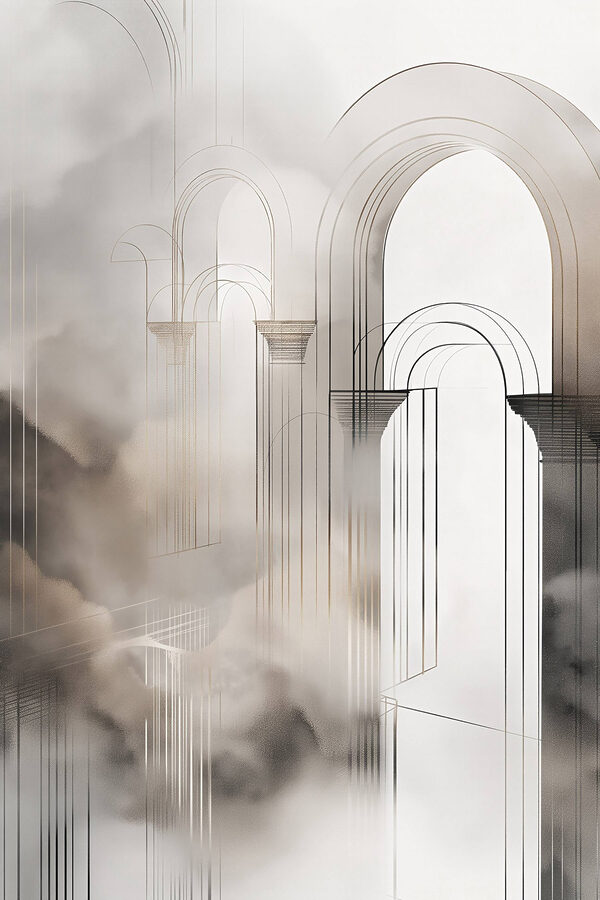Drawing of a building with arches and clouds Drawing of a building with arches and clouds