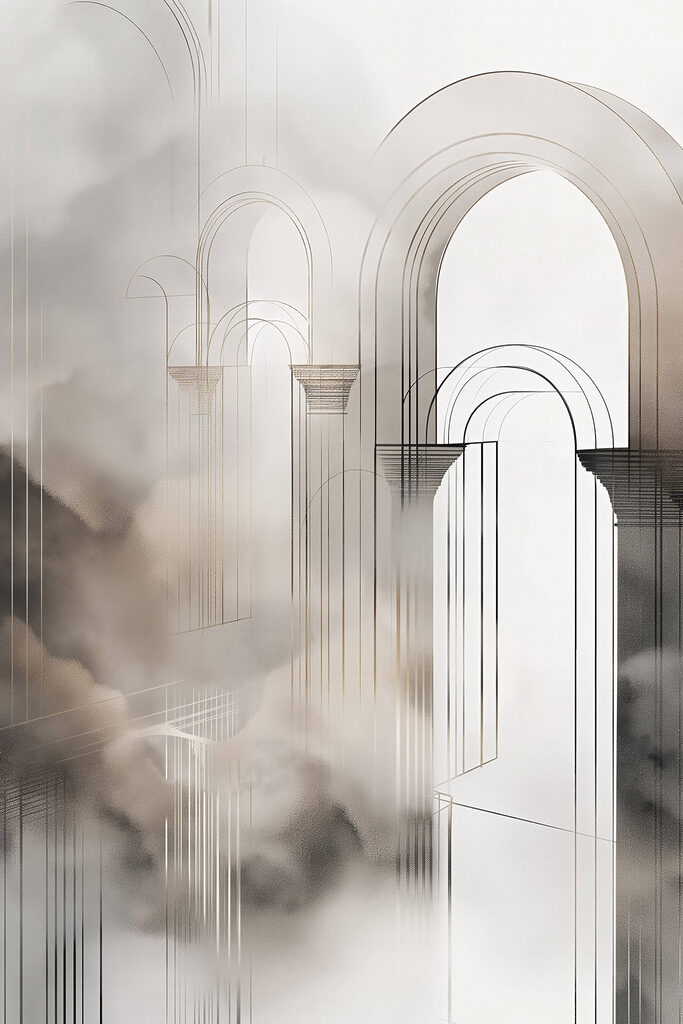 Drawing of a building with arches and clouds Drawing of a building with arches and clouds