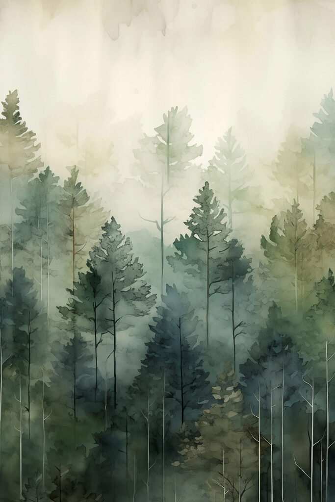 Painting of trees in the fog Painting of trees in the fog