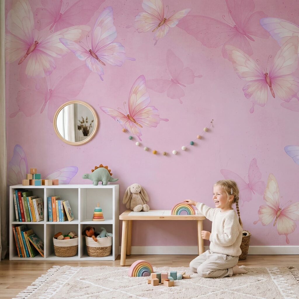Fond rose avec des papillons Fond rose avec des papillons