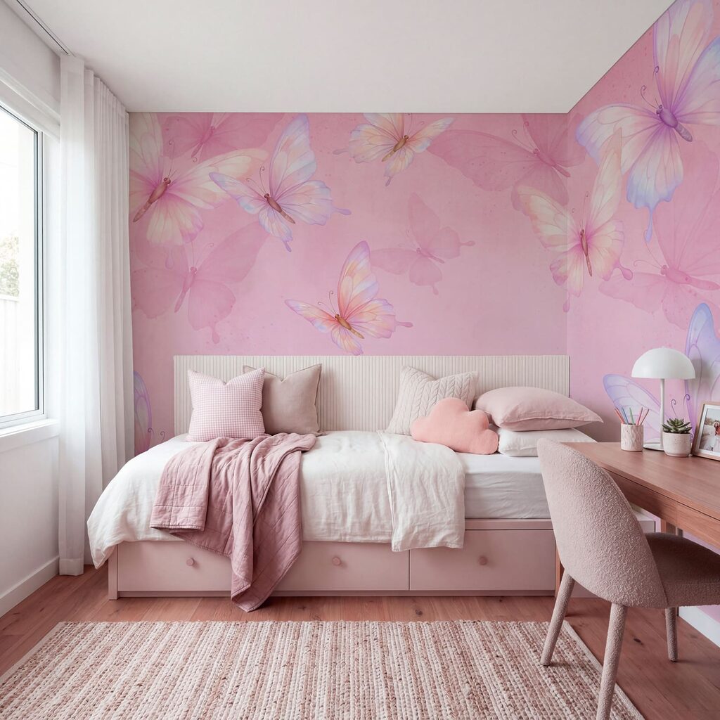 Fond rose avec des papillons Fond rose avec des papillons