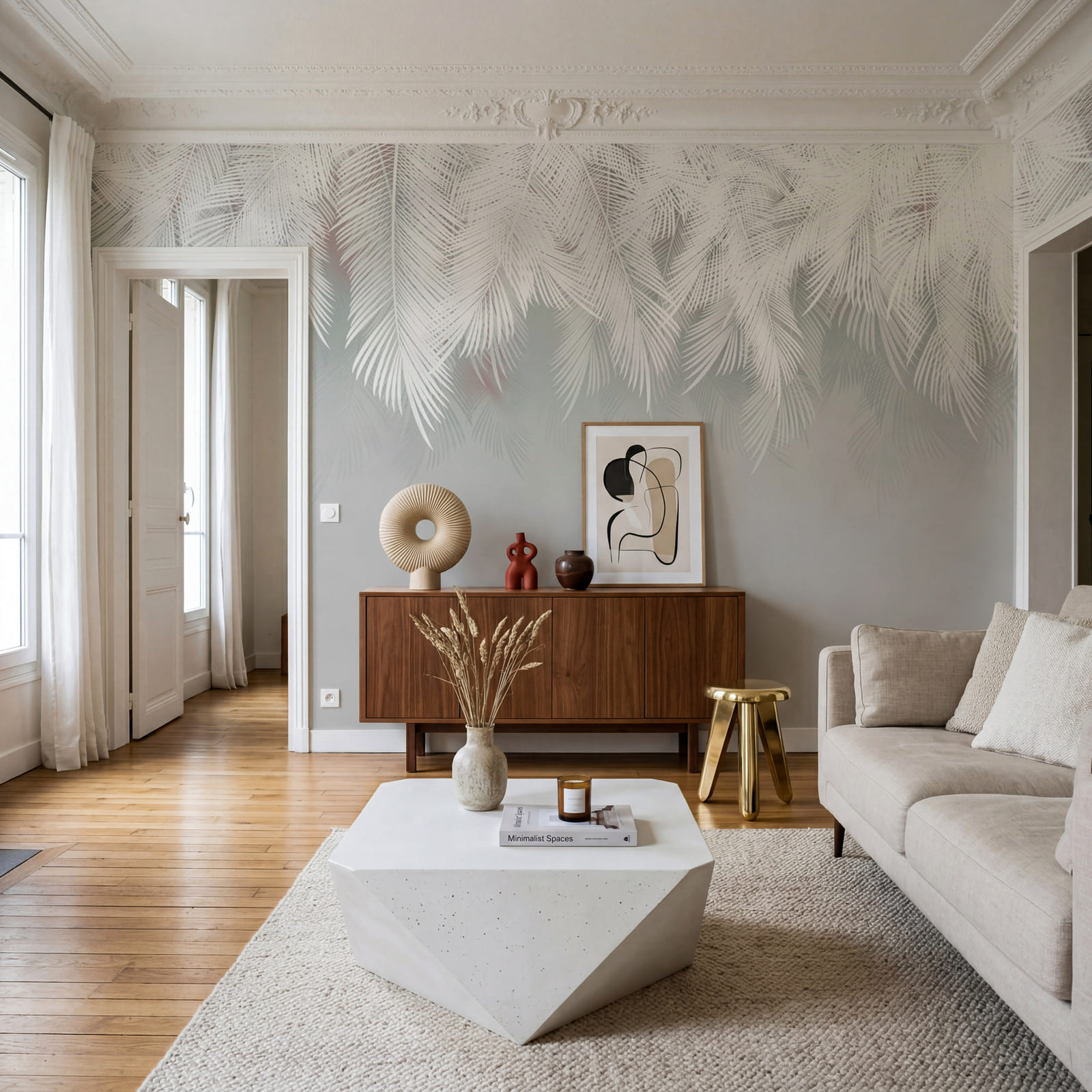 Motif de plumes blanches sur fond gris