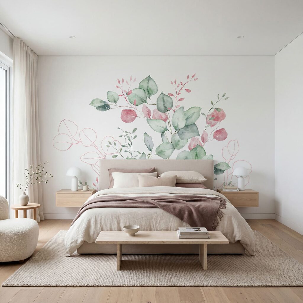 Aquarelle représentant des feuilles vertes et roses Aquarelle représentant des feuilles vertes et roses