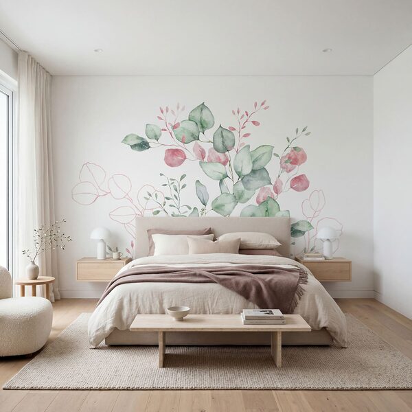 Aquarelle représentant des feuilles vertes et roses Aquarelle représentant des feuilles vertes et roses