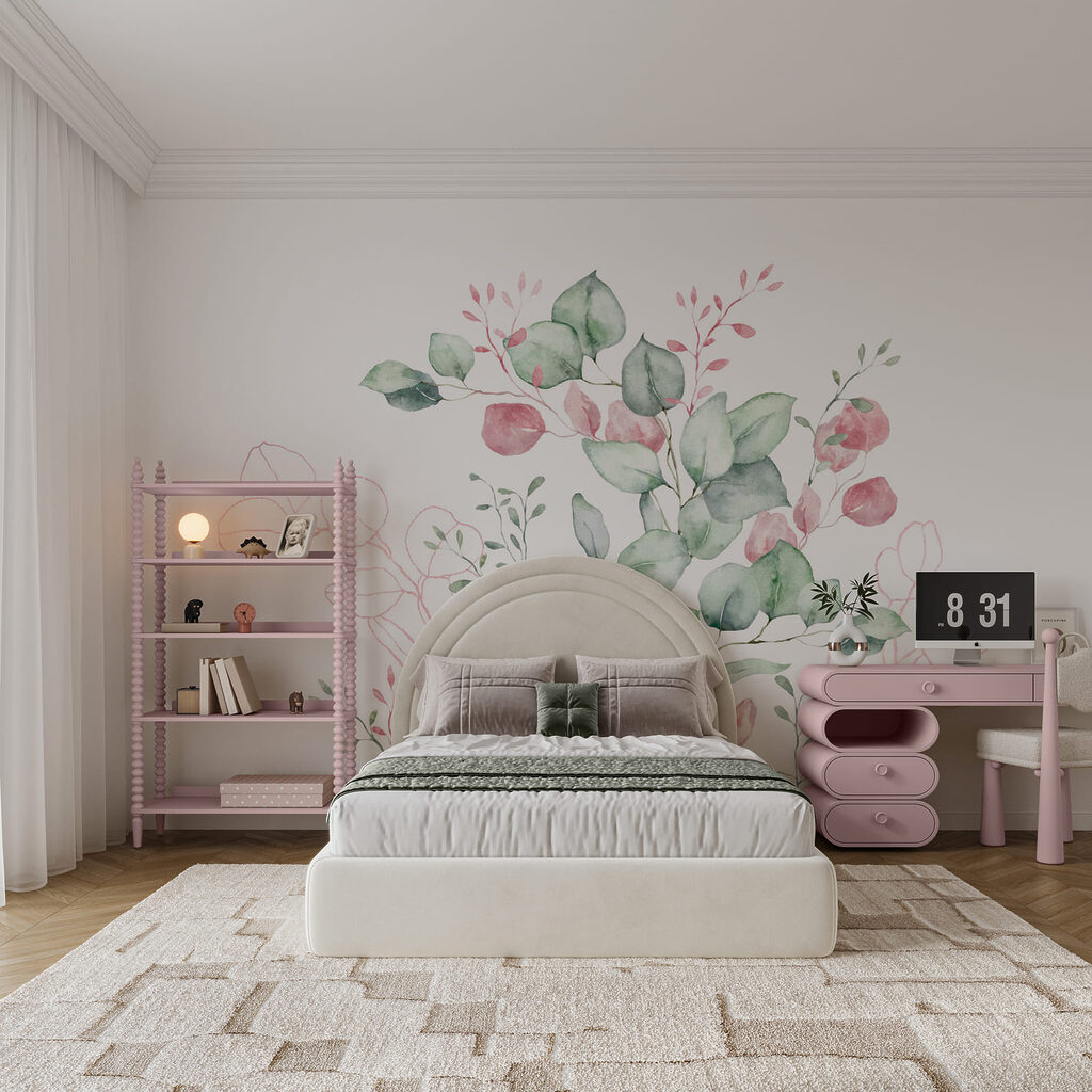 Aquarelle représentant des feuilles vertes et roses Aquarelle représentant des feuilles vertes et roses