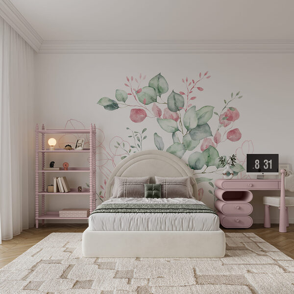 Aquarelle représentant des feuilles vertes et roses Aquarelle représentant des feuilles vertes et roses