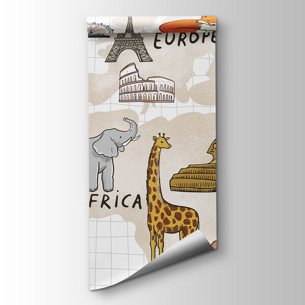 Map of the world with animals