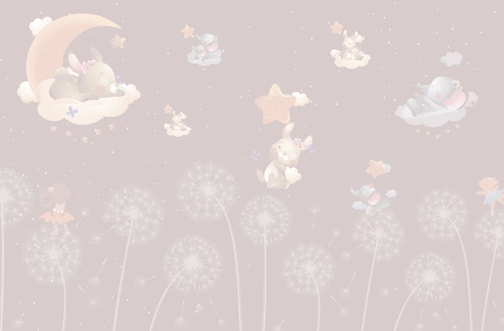 Wallpaper with rabbits and dandelions