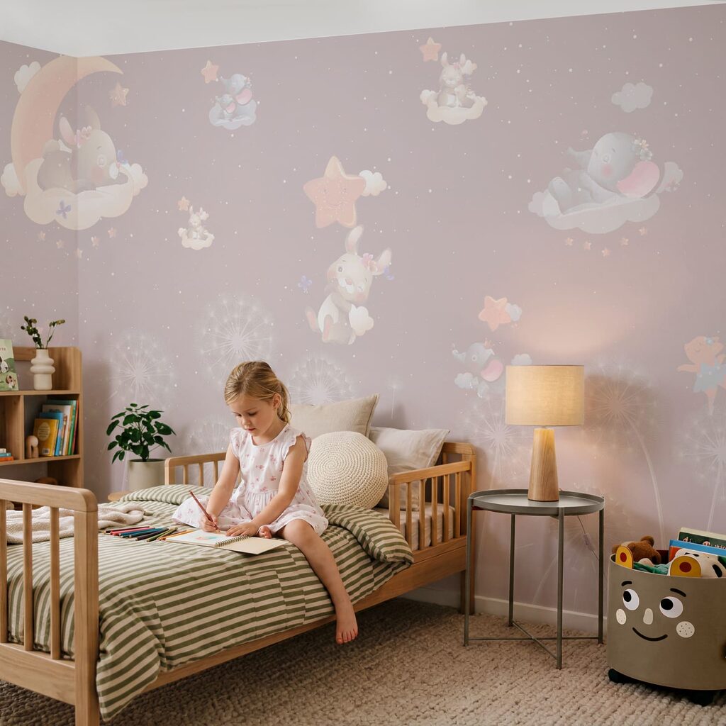 Papier peint avec des lapins et des pissenlits