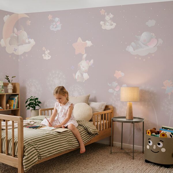 Papier peint avec des lapins et des pissenlits