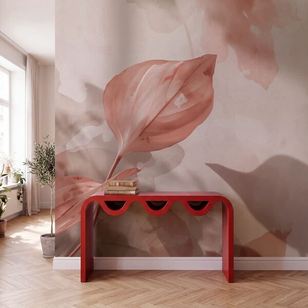 Feuilles d'un rose tendre baignées d'une lumière douce Feuilles d'un rose tendre baignées d'une lumière douce