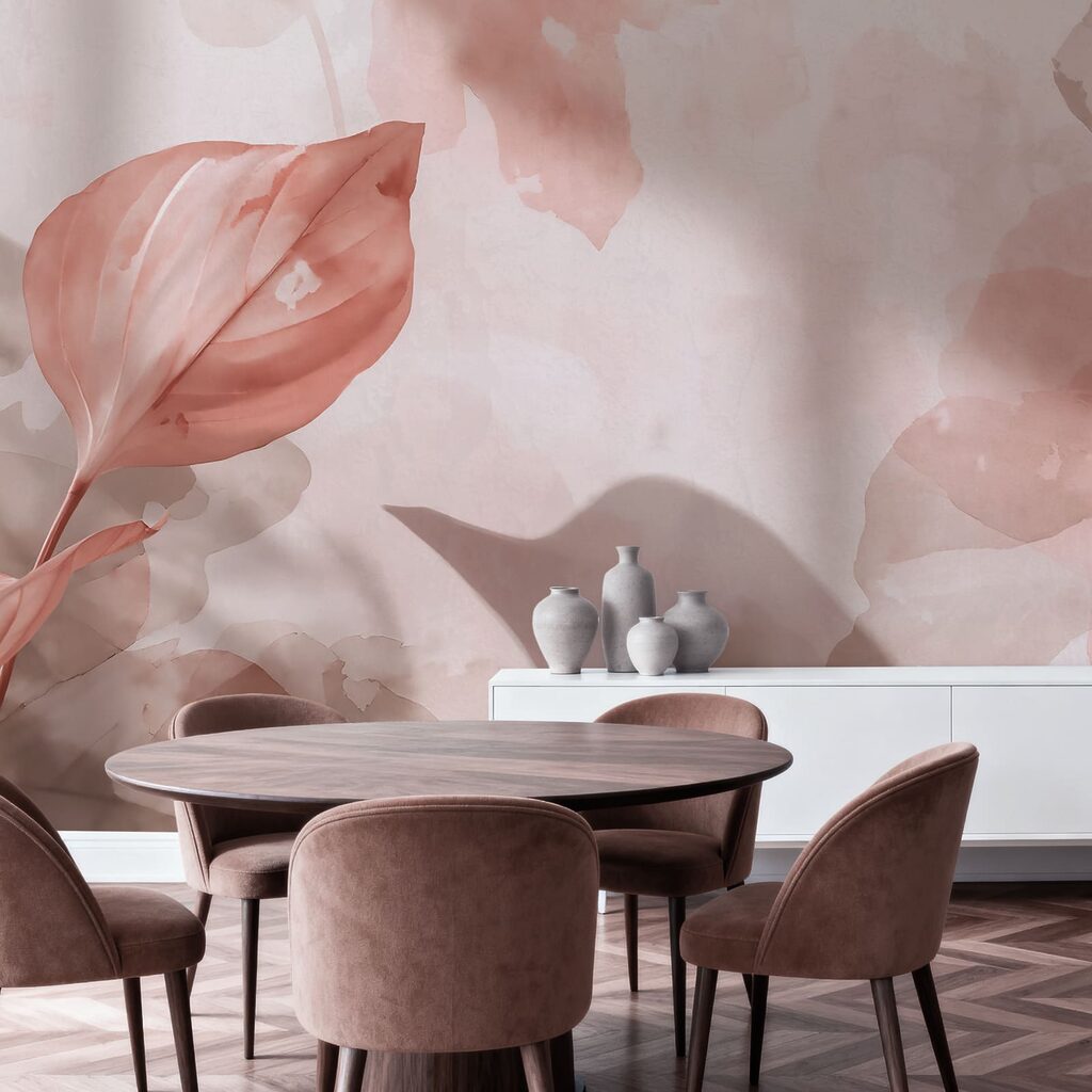 Feuilles d'un rose tendre baignées d'une lumière douce Feuilles d'un rose tendre baignées d'une lumière douce