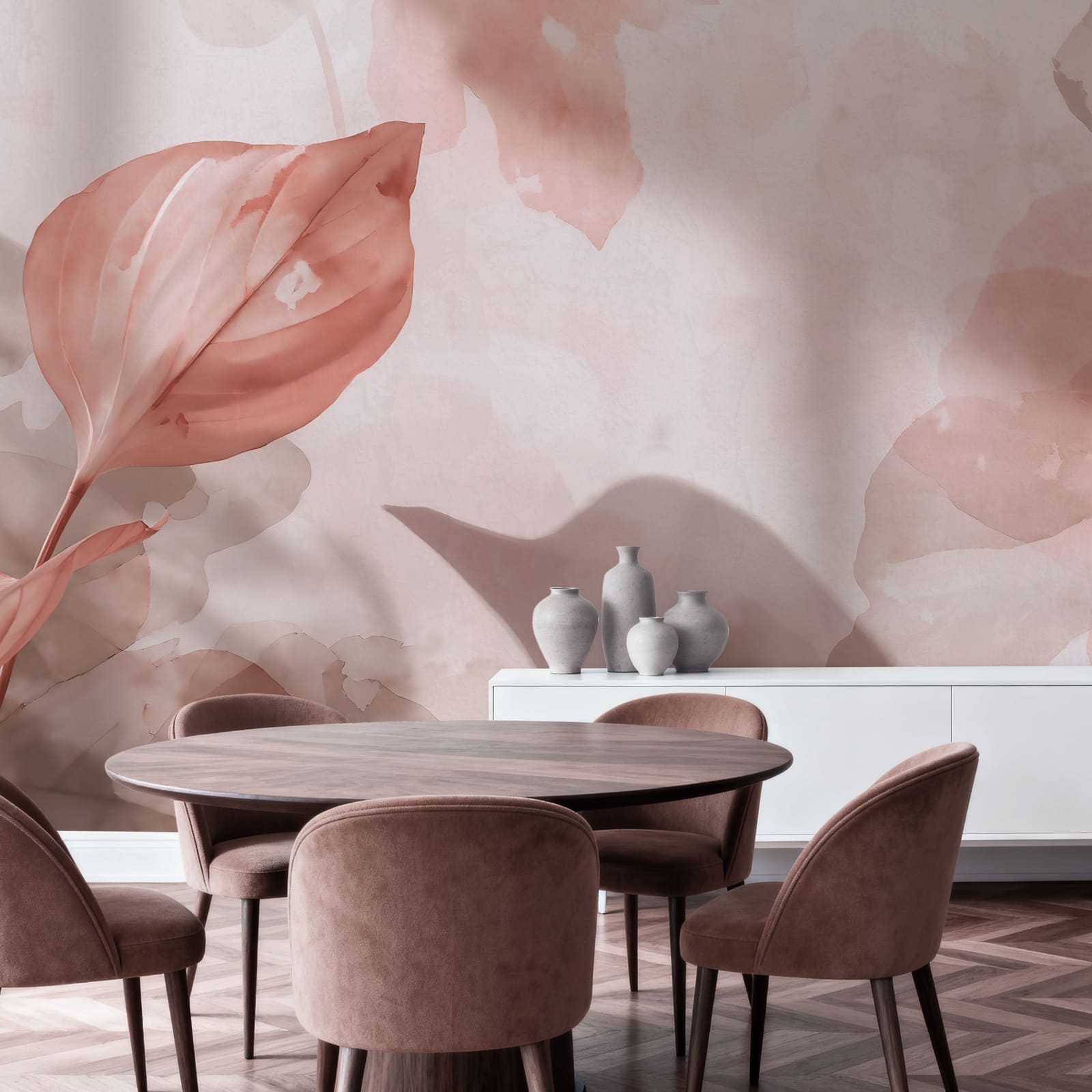 Feuilles d'un rose tendre baignées d'une lumière douce Feuilles d'un rose tendre baignées d'une lumière douce