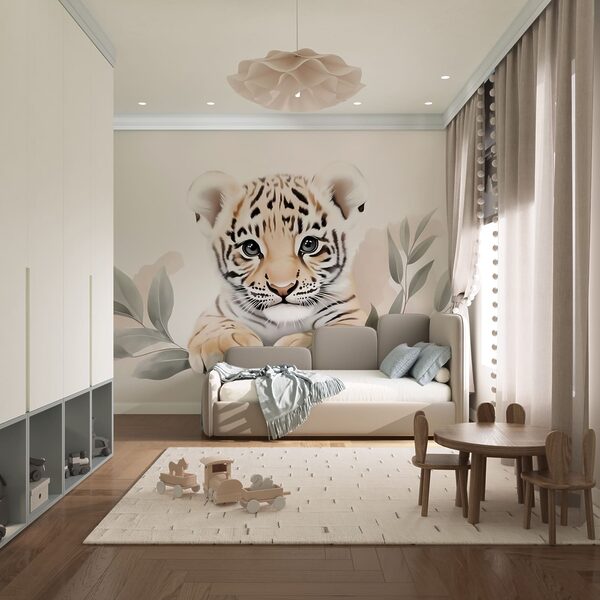 Petit tigre avec des feuilles