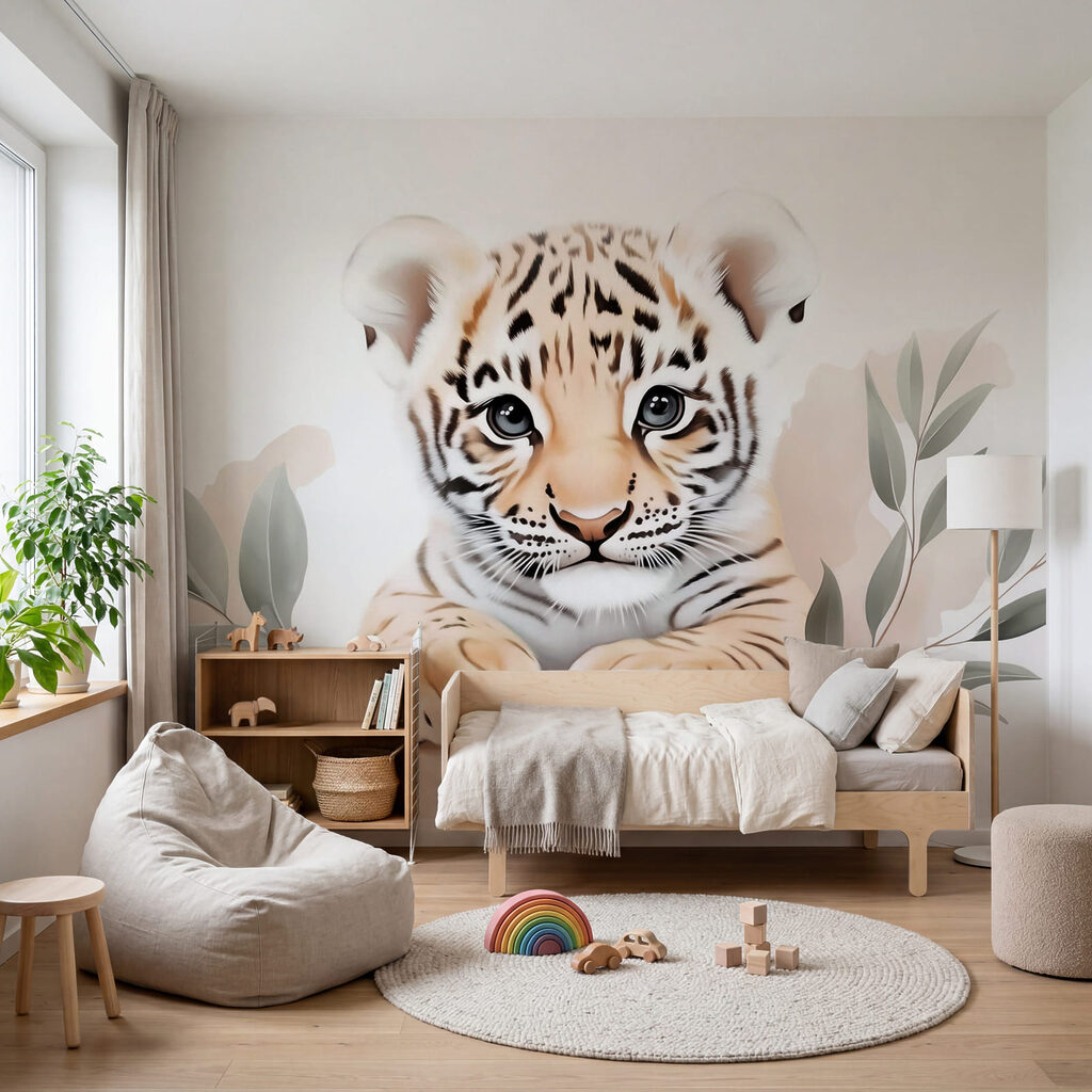 Petit tigre avec des feuilles