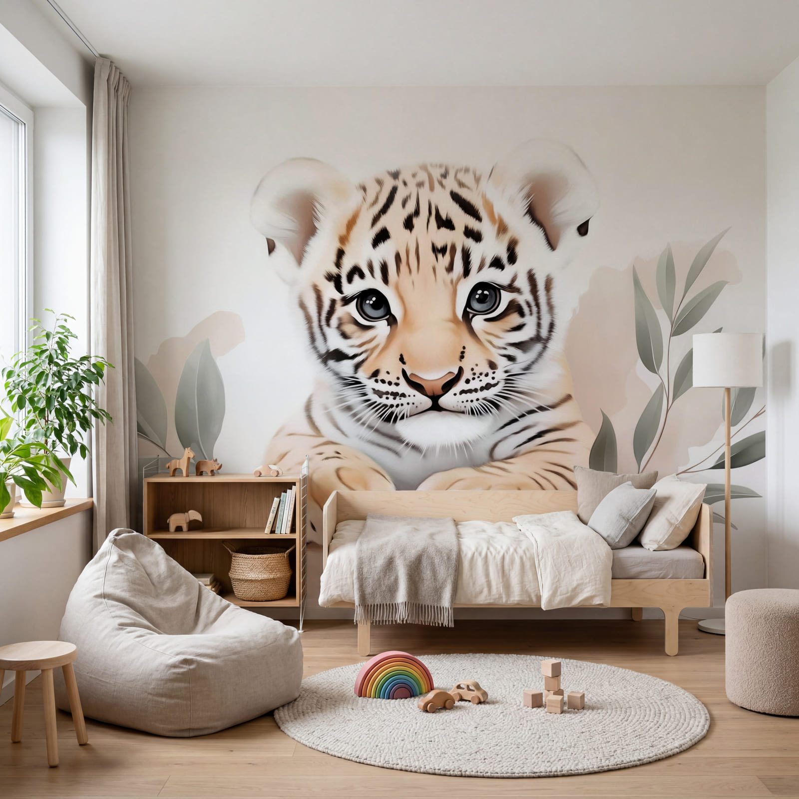Petit tigre avec des feuilles