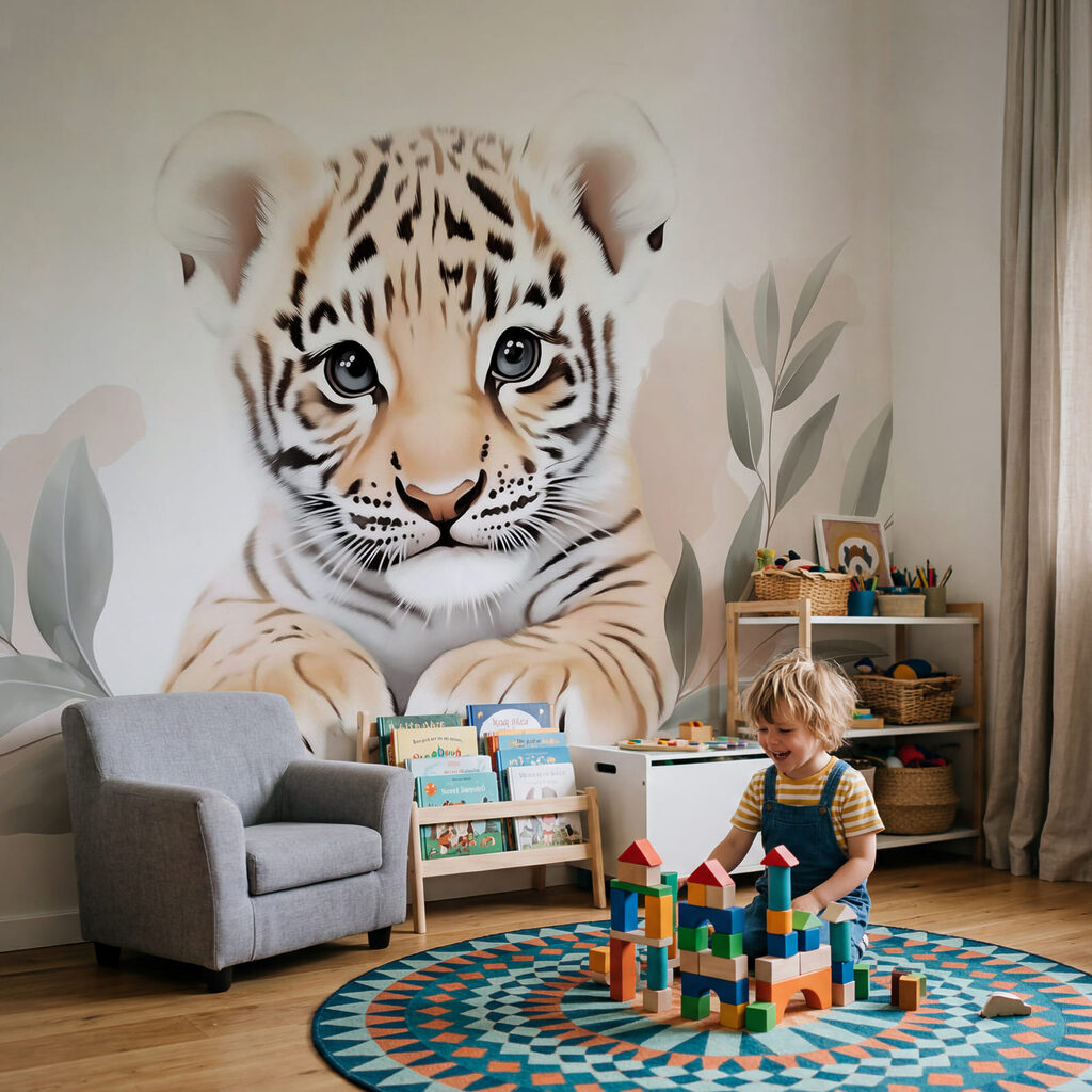 Petit tigre avec des feuilles