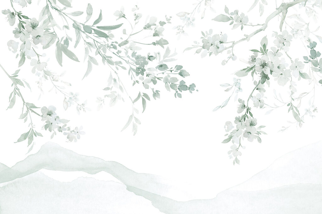 Painting of a tree branch with white flowers Painting of a tree branch with white flowers