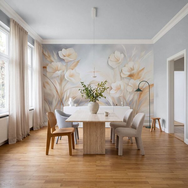 Peinture représentant des fleurs et de l'herbe