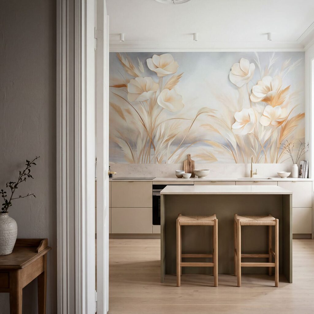 Peinture représentant des fleurs et de l'herbe