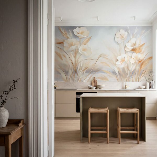Peinture représentant des fleurs et de l'herbe