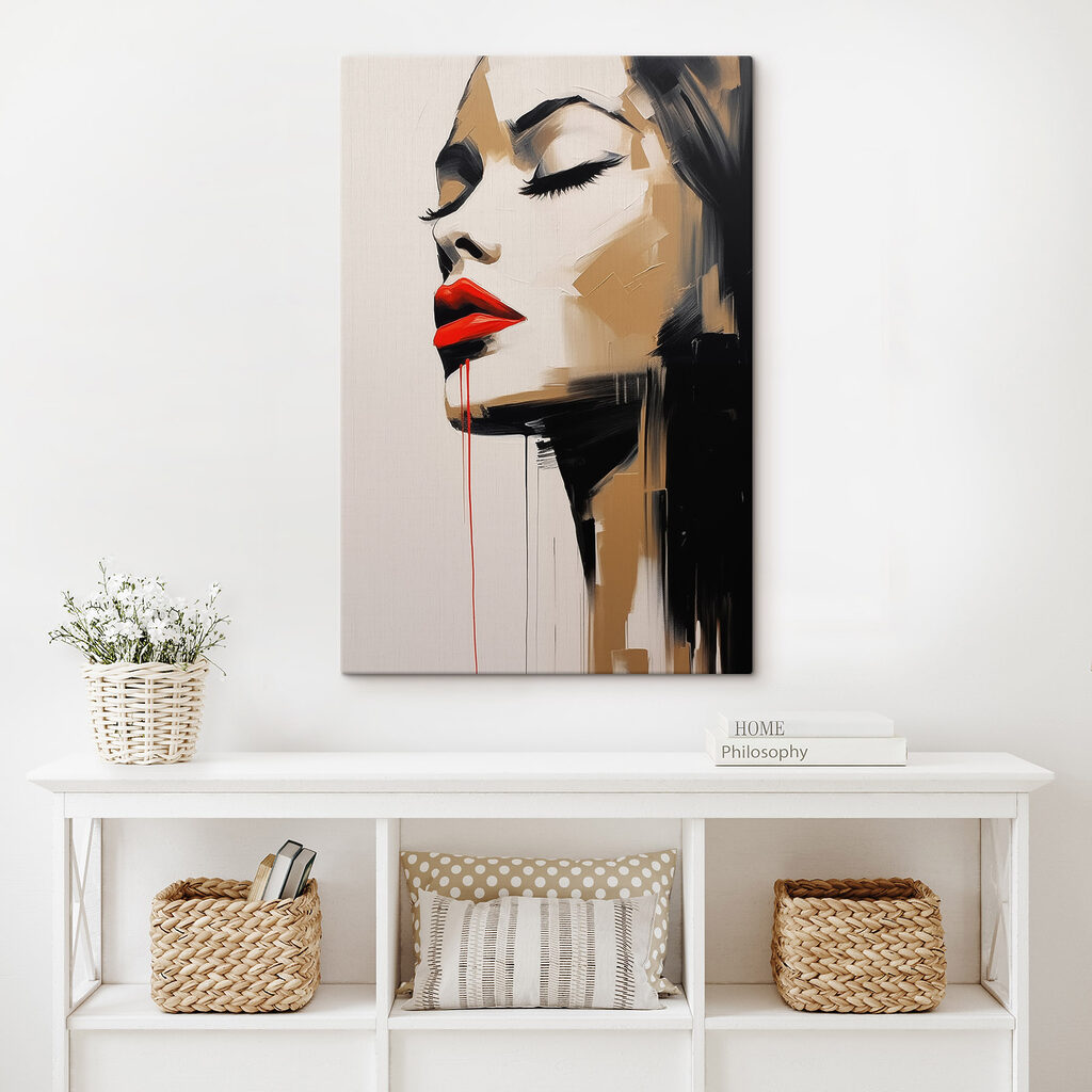 Painting of a woman with red lips and red lipstick Painting of a woman with red lips and red lipstick