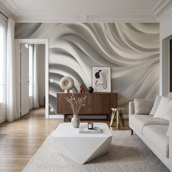 Mur blanc orné de lignes ondulées Mur blanc orné de lignes ondulées