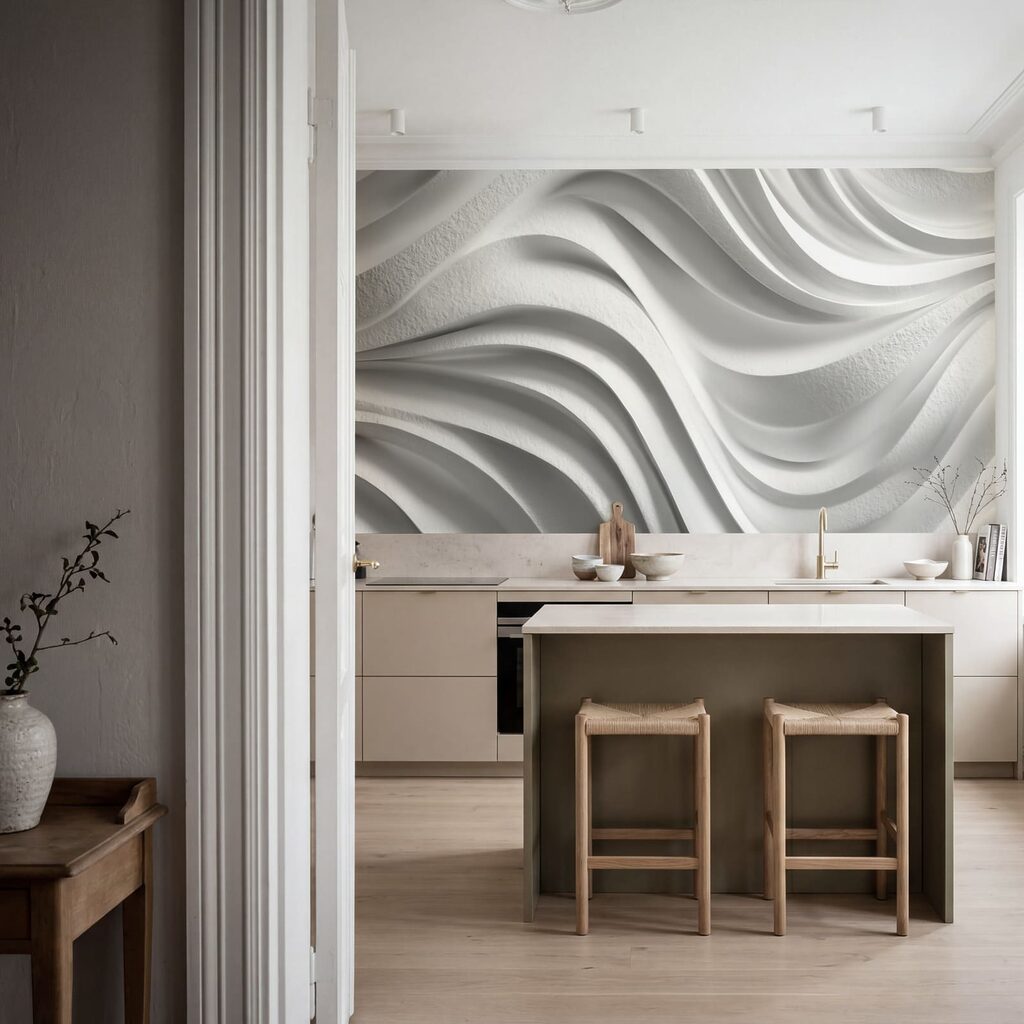 Mur blanc orné de lignes ondulées Mur blanc orné de lignes ondulées