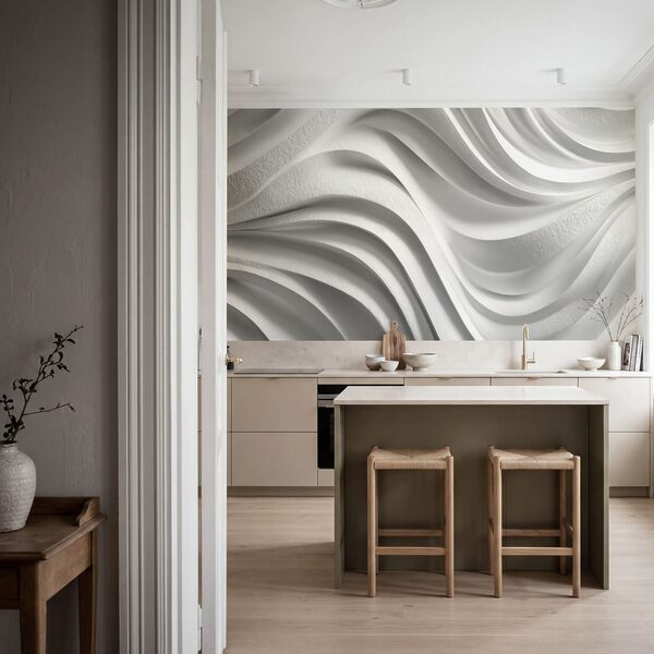 Mur blanc orné de lignes ondulées Mur blanc orné de lignes ondulées