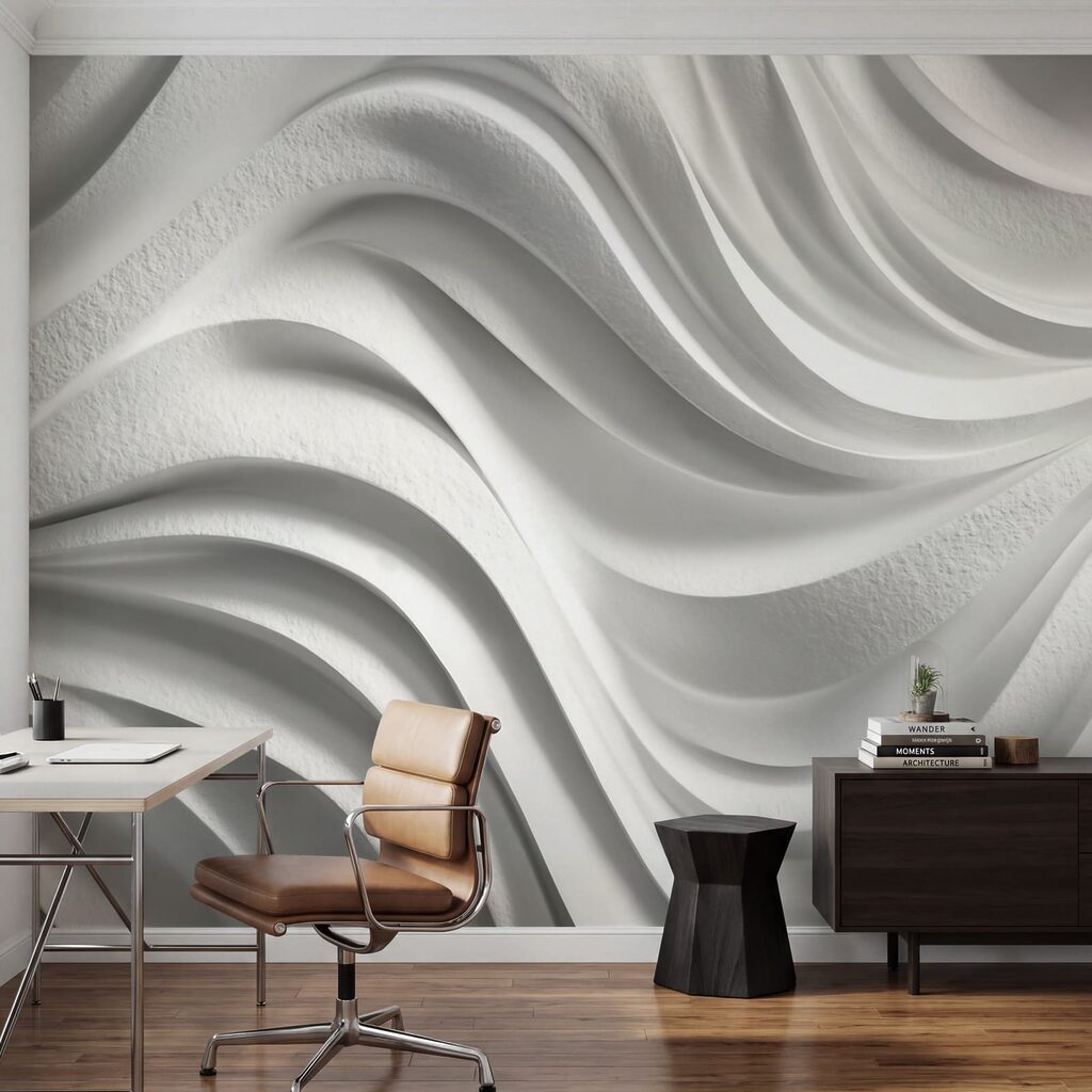 Mur blanc orné de lignes ondulées Mur blanc orné de lignes ondulées