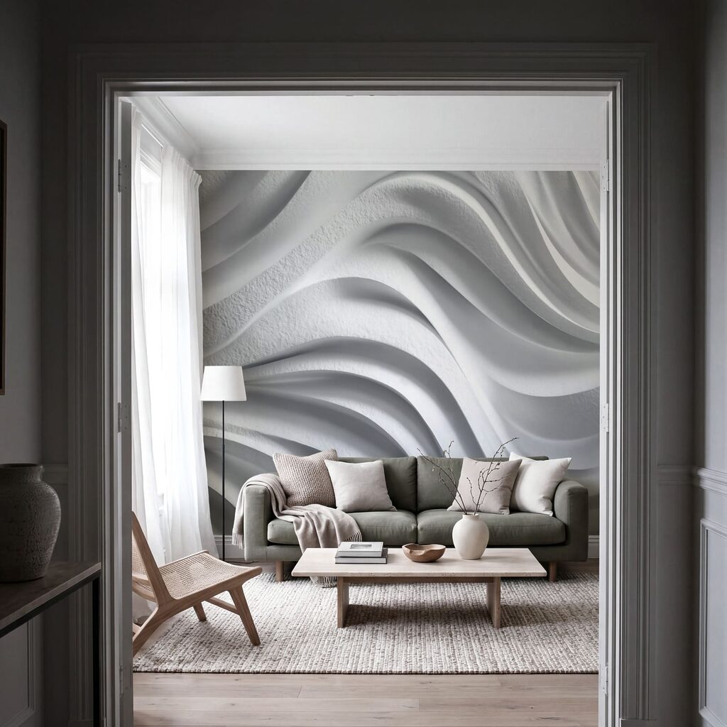 Mur blanc orné de lignes ondulées Mur blanc orné de lignes ondulées